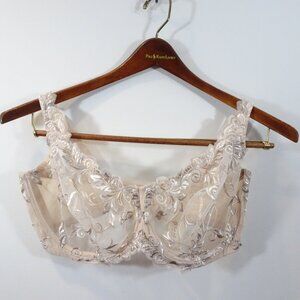 Soma Sensuous Lace Unlined Bra 38G Floral Underwire Sheer Nude Beige